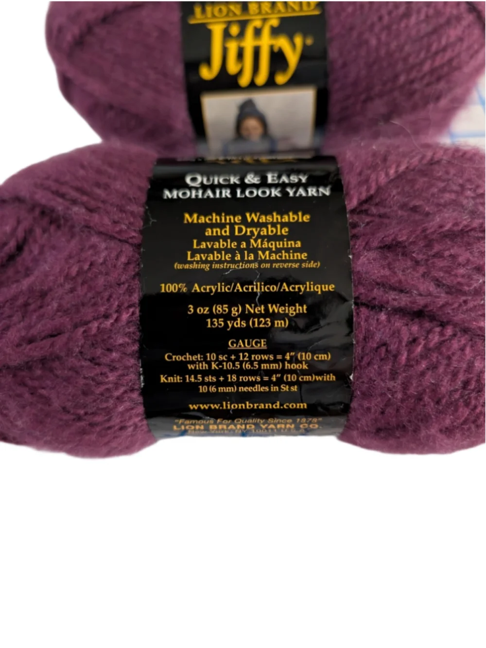 5/$25 Lion Brand Jiffy Yarn Lot of 3 in color Plum